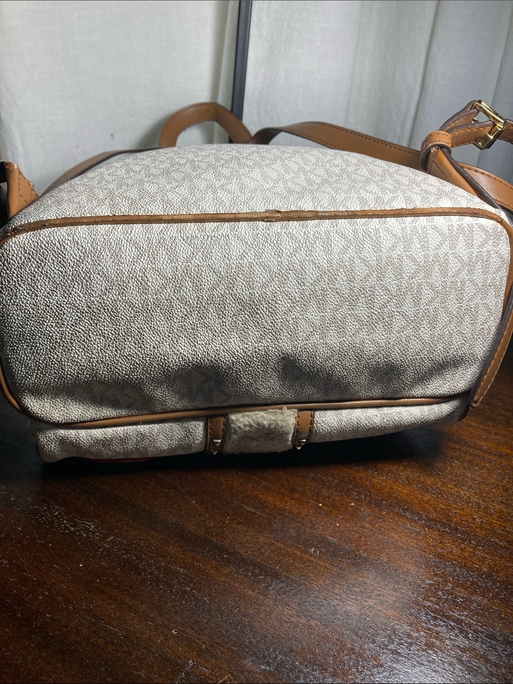 Michael Kors Cream Logo Aspen Patch Backpack with Tan Trim - Picture 5 of 14